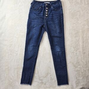 Kancan Skinny Jeans Button Fly Junior’s Size 3 25W Medium Blue Wash Frayed Hem